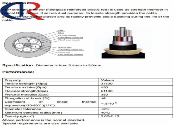کابل نوری FRP هسته، قدرت عضو اصلی تقویت محدوده محیطی ISO9001 SGS